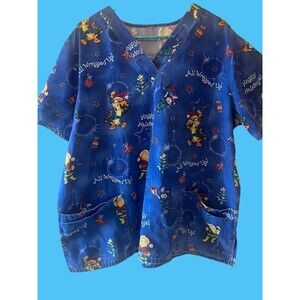 Disney Winnie The Pooh Tigger Christmas Scrub Top Womens V-Neck Pockets Medium